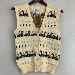 RARE Villager Vintage Duck Knit Button Front Sweater Vest Yellow Size Large